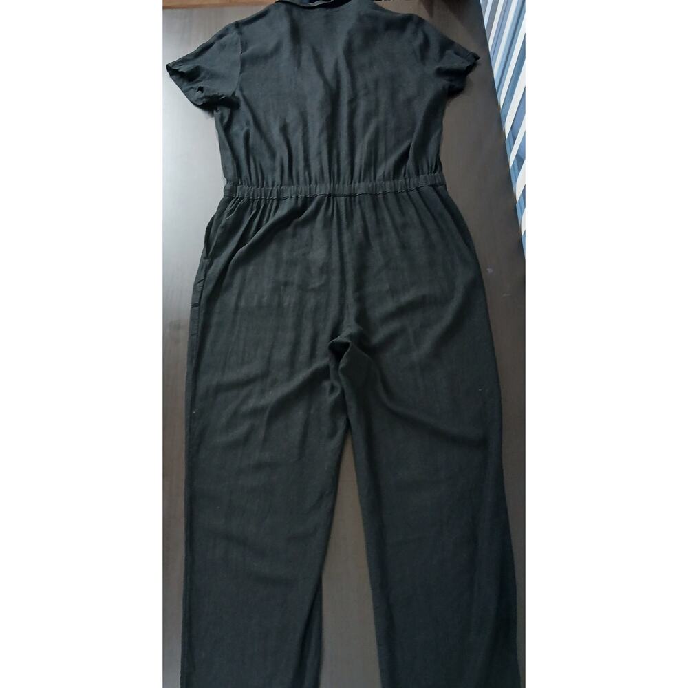 Old Navy Waist Defined Utility Jumpsuit L Tall black linen-blend pockets SSlv - Picture 6 of 16